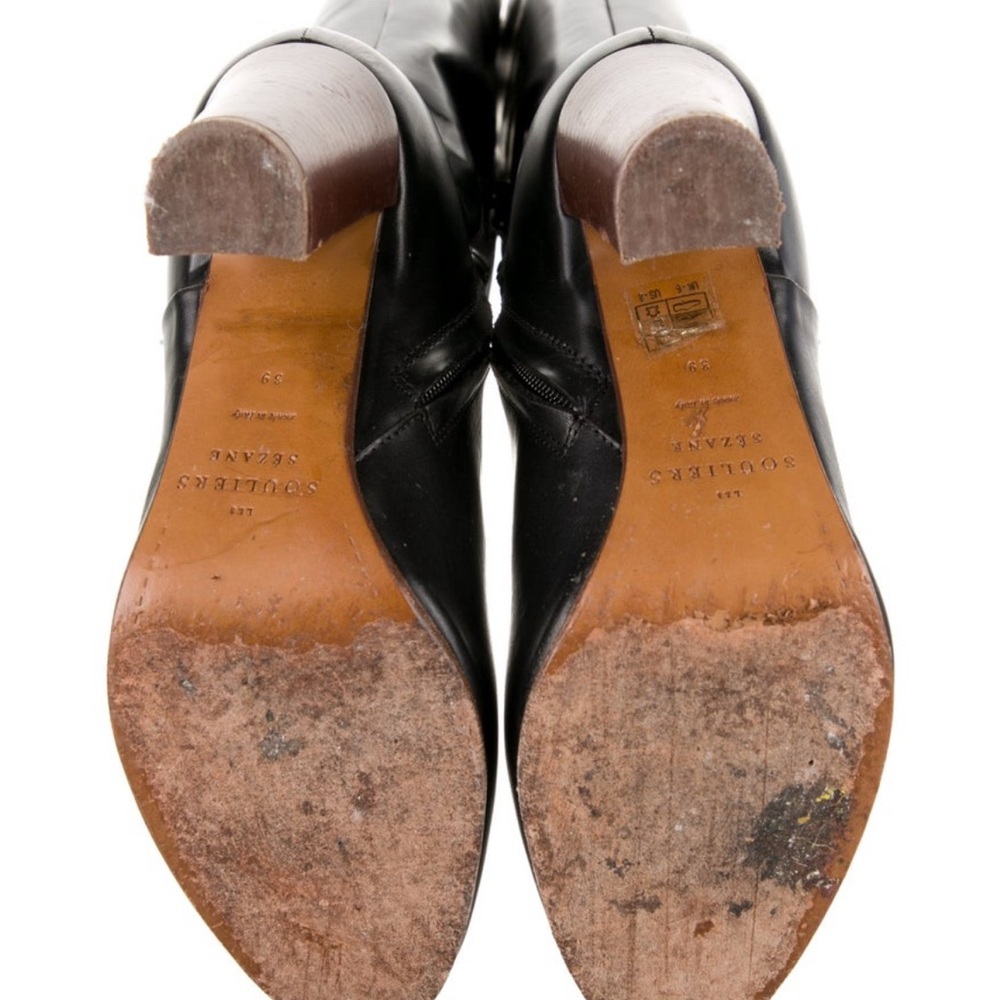 Sezane Black Leather Knee-High Heeled Boot - Picture 2 of 6